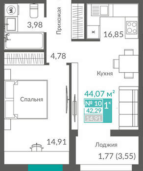 1-к квартира, вторичка, 42м2, 2/12 этаж