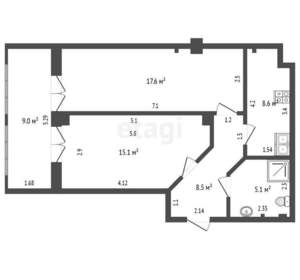 2-к квартира, вторичка, 51м2, 1/12 этаж