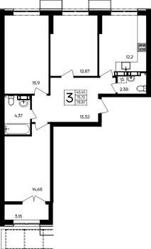 3-к квартира, строящийся дом, 79м2, 3/9 этаж
