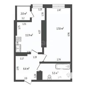 1-к квартира, вторичка, 44м2, 2/10 этаж