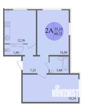 2-к квартира, вторичка, 60м2, 3/12 этаж
