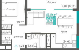 1-к квартира, вторичка, 51м2, 12/12 этаж