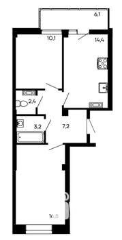 2-к квартира, вторичка, 63м2, 1/9 этаж