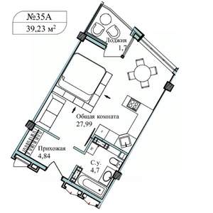 1-к квартира, вторичка, 41м2, 4/5 этаж