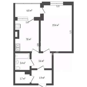 1-к квартира, вторичка, 42м2, 1/9 этаж
