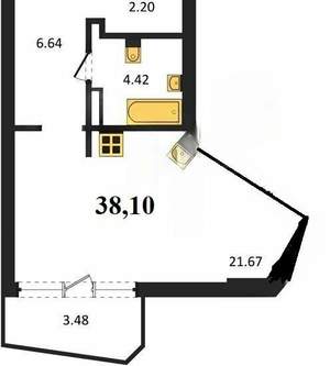Студия квартира, вторичка, 38м2, 2/5 этаж