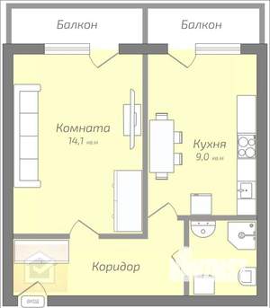 1-к квартира, вторичка, 43м2, 2/10 этаж