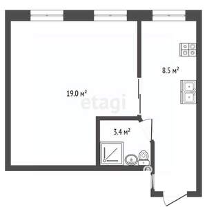 1-к квартира, вторичка, 31м2, 2/2 этаж