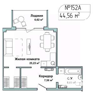 1-к квартира, вторичка, 44м2, 4/5 этаж