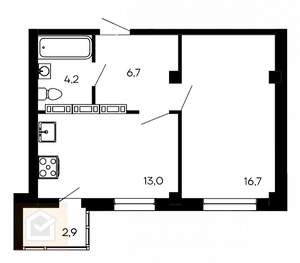 1-к квартира, вторичка, 44м2, 1/9 этаж