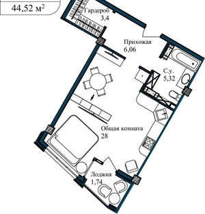 1-к квартира, вторичка, 47м2, 2/5 этаж