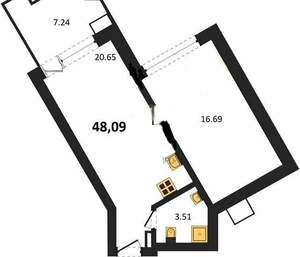 1-к квартира, вторичка, 48м2, 1/6 этаж