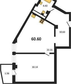 Студия квартира, вторичка, 61м2, 3/5 этаж