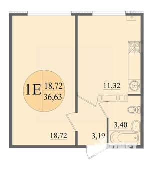 1-к квартира, вторичка, 37м2, 4/12 этаж