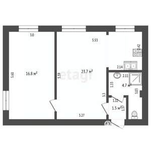 2-к квартира, вторичка, 46м2, 1/2 этаж