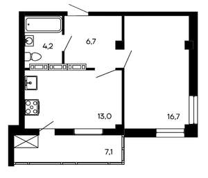 1-к квартира, строящийся дом, 48м2, 7/9 этаж