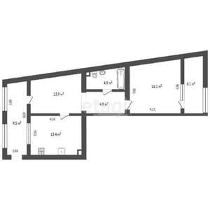 1-к квартира, вторичка, 55м2, 3/8 этаж
