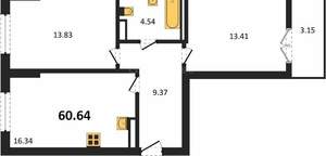 2-к квартира, вторичка, 61м2, 4/9 этаж