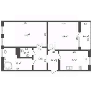 2-к квартира, вторичка, 62м2, 1/10 этаж