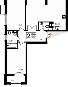 2-к квартира, вторичка, 79м2, 3/9 этаж