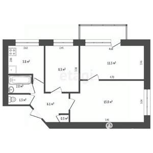 3-к квартира, вторичка, 52м2, 5/5 этаж