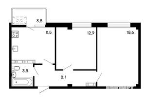 2-к квартира, строящийся дом, 59м2, 4/9 этаж