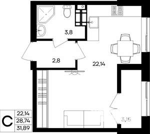 Студия квартира, строящийся дом, 32м2, 9/9 этаж