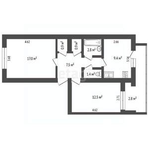 2-к квартира, вторичка, 54м2, 3/5 этаж