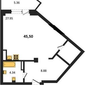 Студия квартира, вторичка, 46м2, 4/5 этаж