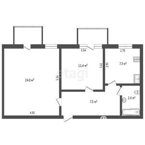 2-к квартира, вторичка, 53м2, 2/3 этаж