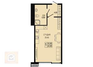 Студия квартира, вторичка, 41м2, 6/7 этаж