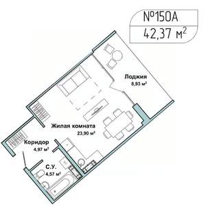 1-к квартира, вторичка, 42м2, 4/5 этаж