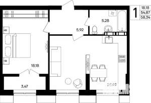 1-к квартира, строящийся дом, 58м2, 8/9 этаж