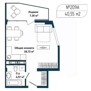 1-к квартира, вторичка, 40м2, 5/5 этаж