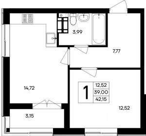 1-к квартира, строящийся дом, 42м2, 2/9 этаж