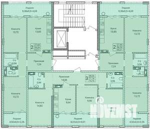 2-к квартира, вторичка, 63м2, 9/9 этаж