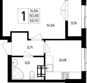 1-к квартира, вторичка, 34м2, 2/9 этаж
