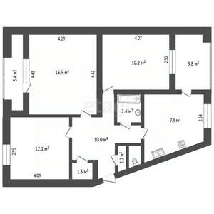 3-к квартира, вторичка, 68м2, 5/5 этаж