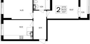 2-к квартира, вторичка, 57м2, 4/9 этаж