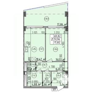 2-к квартира, строящийся дом, 70м2, 4/9 этаж