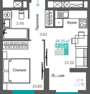 1-к квартира, строящийся дом, 33м2, 11/12 этаж