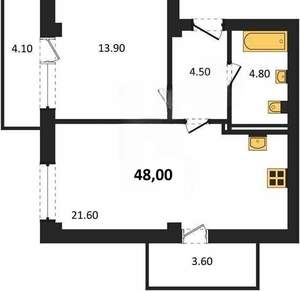 1-к квартира, вторичка, 48м2, 9/9 этаж