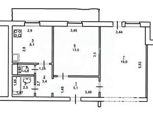 2-к квартира, вторичка, 50м2, 5/5 этаж