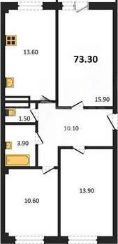 3-к квартира, вторичка, 73м2, 1/9 этаж