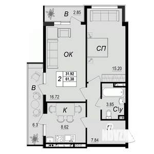2-к квартира, вторичка, 61м2, 10/10 этаж