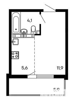 Студия квартира, строящийся дом, 28м2, 9/9 этаж