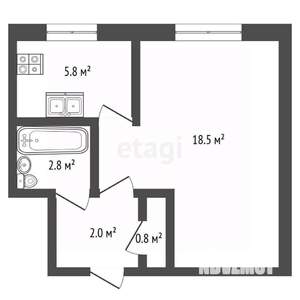 1-к квартира, вторичка, 30м2, 1/5 этаж