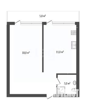 1-к квартира, сданный дом, 33м2, 2/3 этаж