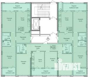 3-к квартира, строящийся дом, 76м2, 1/9 этаж