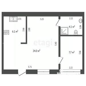 Студия квартира, вторичка, 44м2, 1/6 этаж